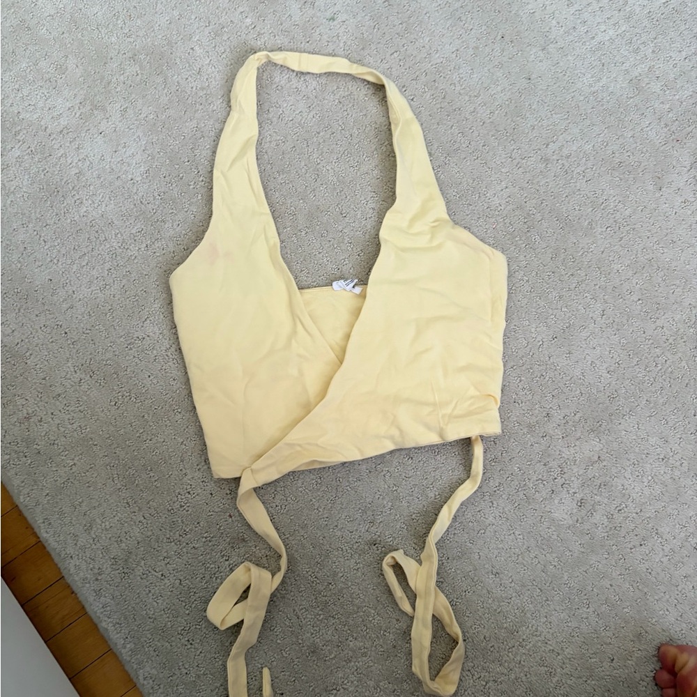 Garage Pale Yellow Wrap Halter Crop Top